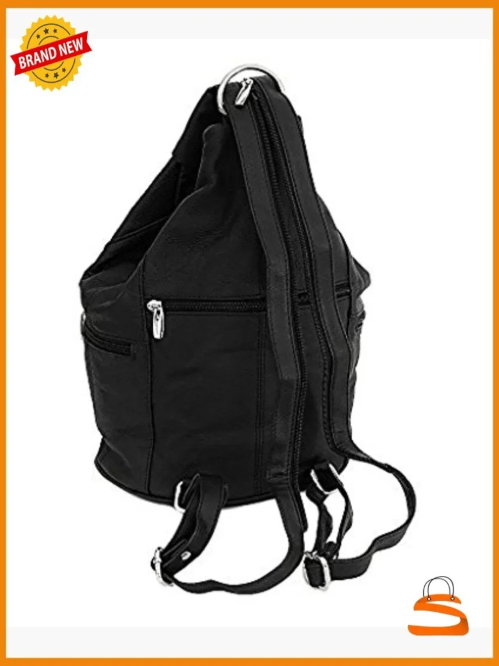 Leather Convertible 7 Pocket Medium Backpack Purse Shoulder Bag